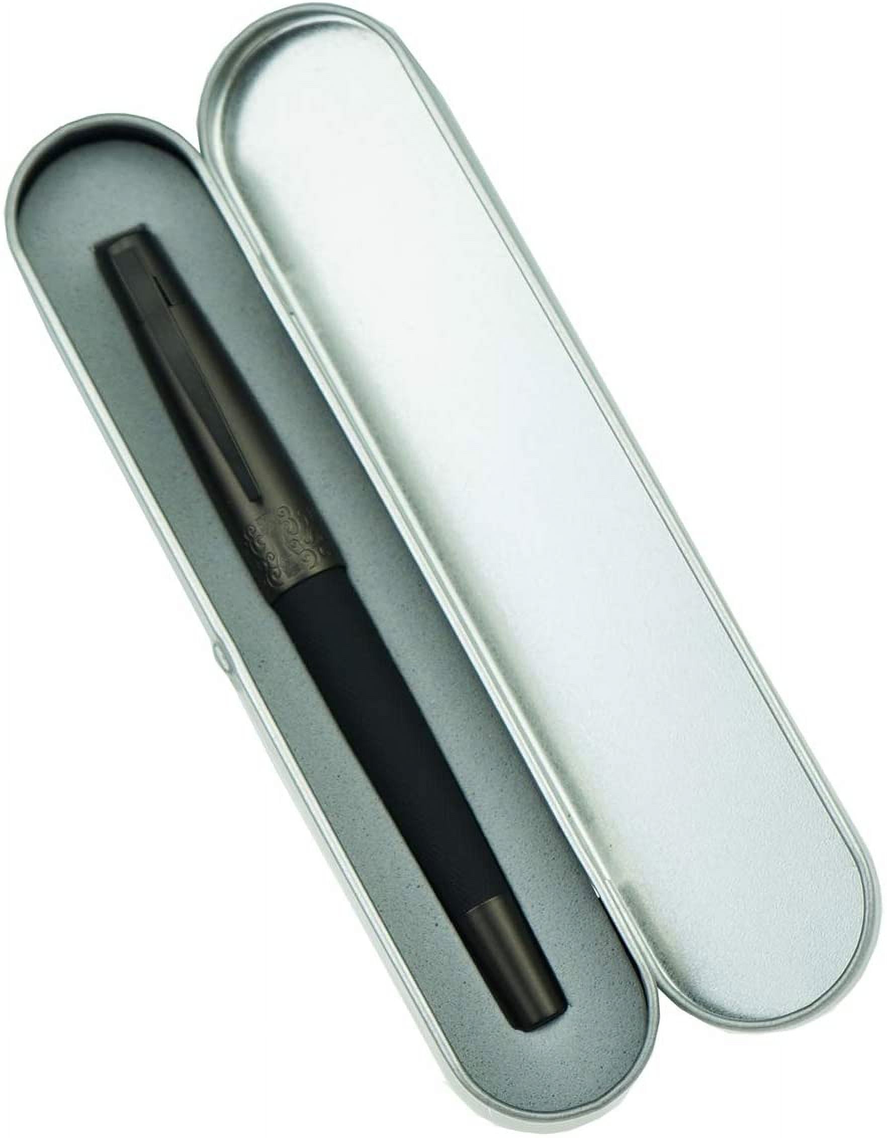 Pure Black Solid Metal 6013 Fountain Pen Fine Nib, Senior General Ink Converter Pen Metal Box by Hongdian