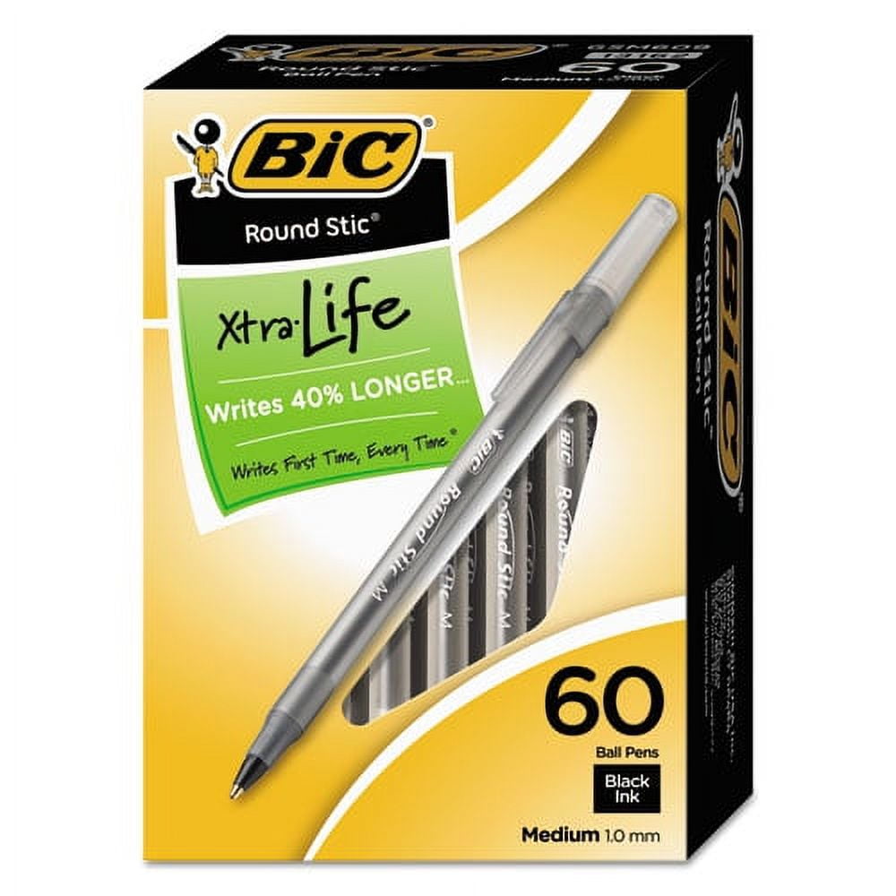 Round Stic Xtra Life Ballpoint Pen Value Pack, Stick, Medium 1 Mm, Black Ink, Smoke Barrel, 60/box | Bundle of 2 Boxes