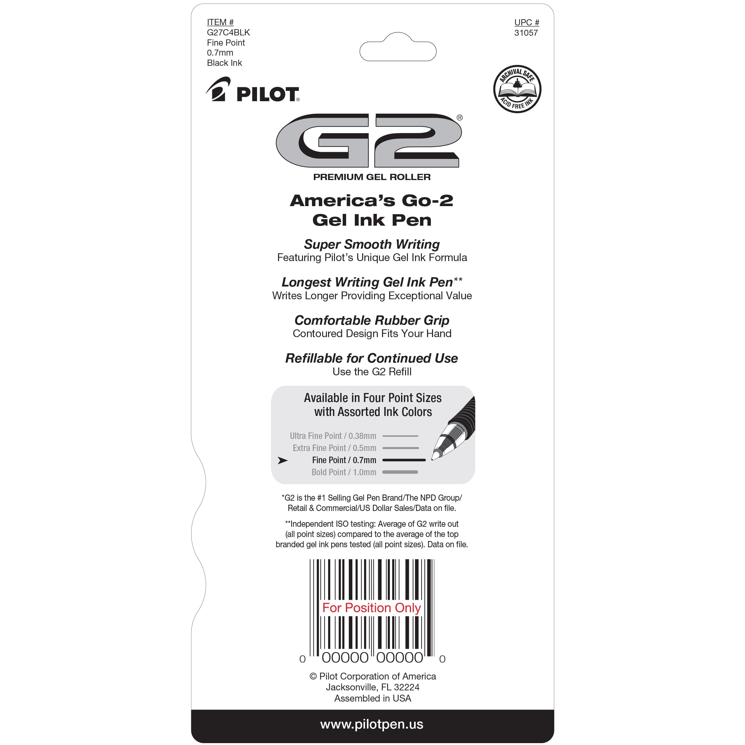 Pilot G2 Premium Retractable Gel Ink Pens, Fine Point, Black Ink, 4 Count