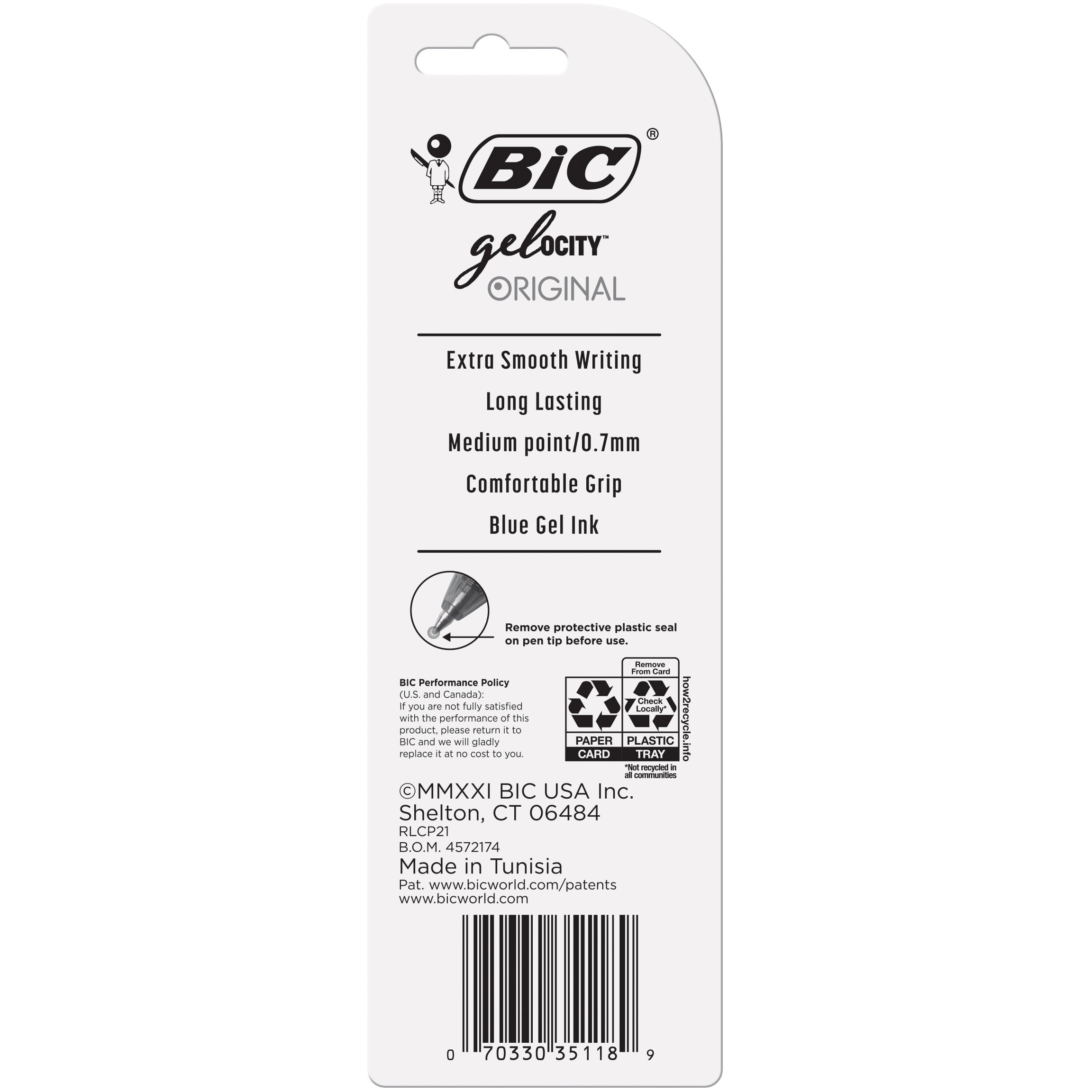BIC Gelocity Original Retractable Gel Pens, Medium Point (0.7 mm), Blue, 2-Count