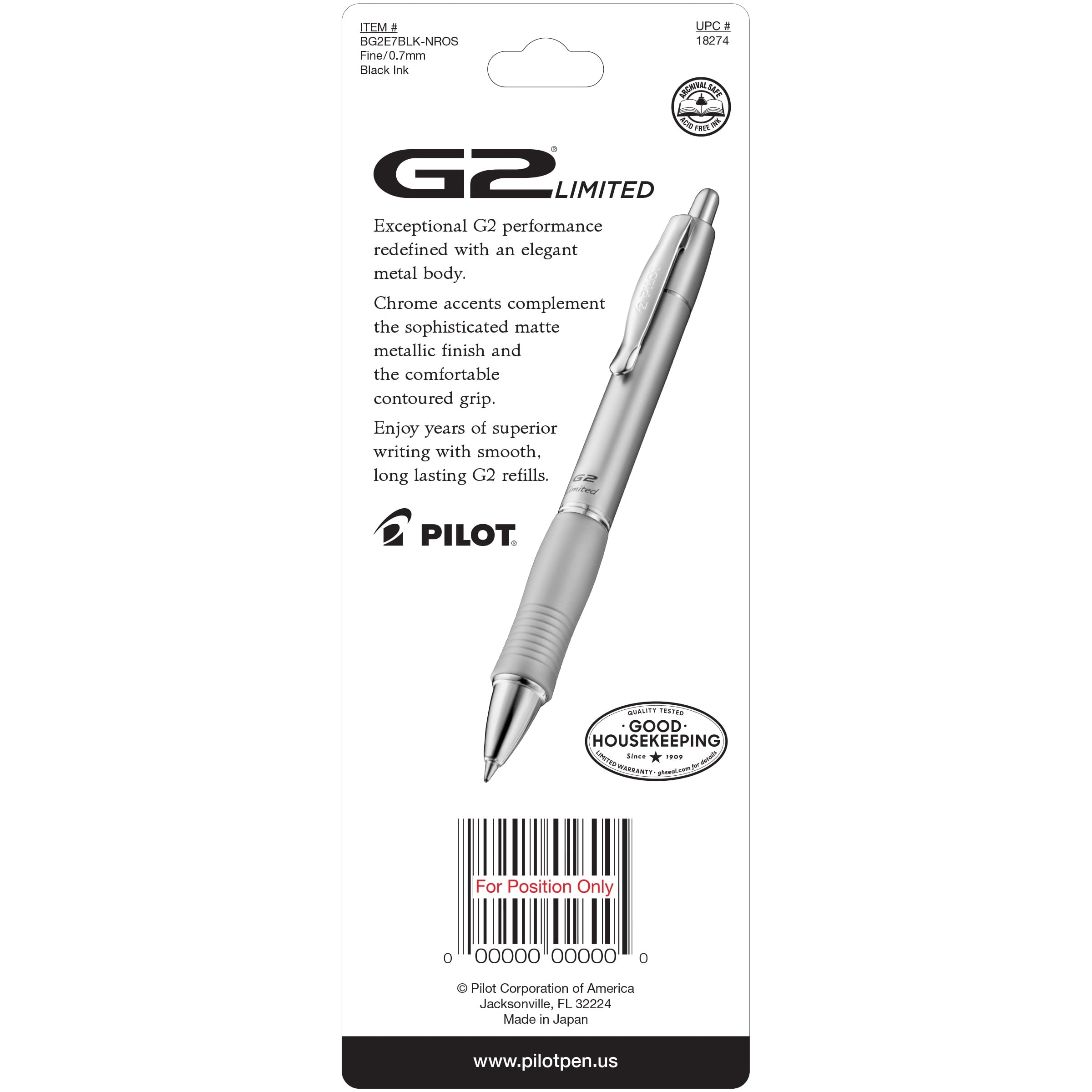 Pilot G2 Limited Premium Retractable Gel Pen, Rose Gold, Black Ink, Fine 0.7mm, 1 Pack