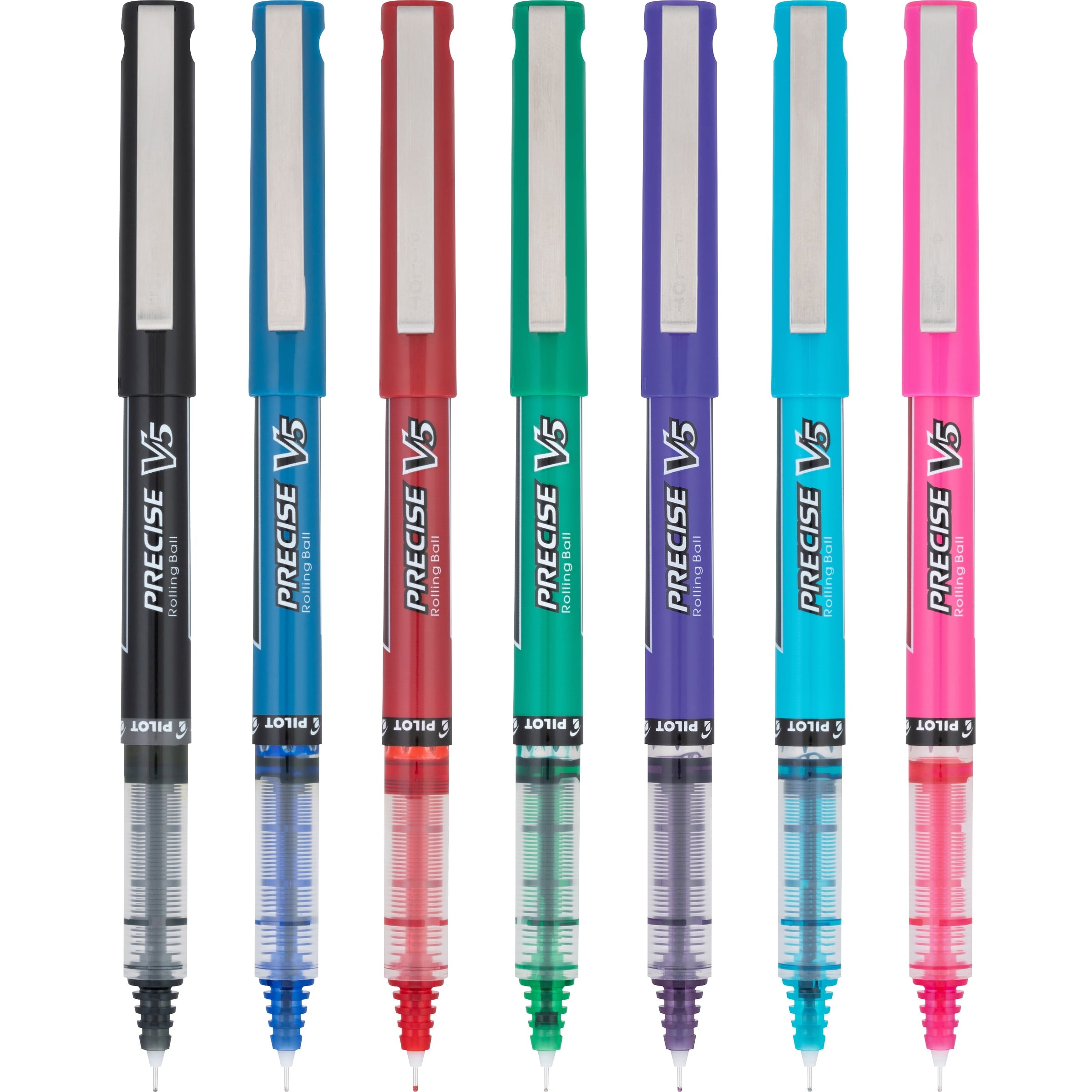 Pilot Precise V5 Rolling Ball Stick Pen, Extra Fine Point, Assorted Ink, 7 Count