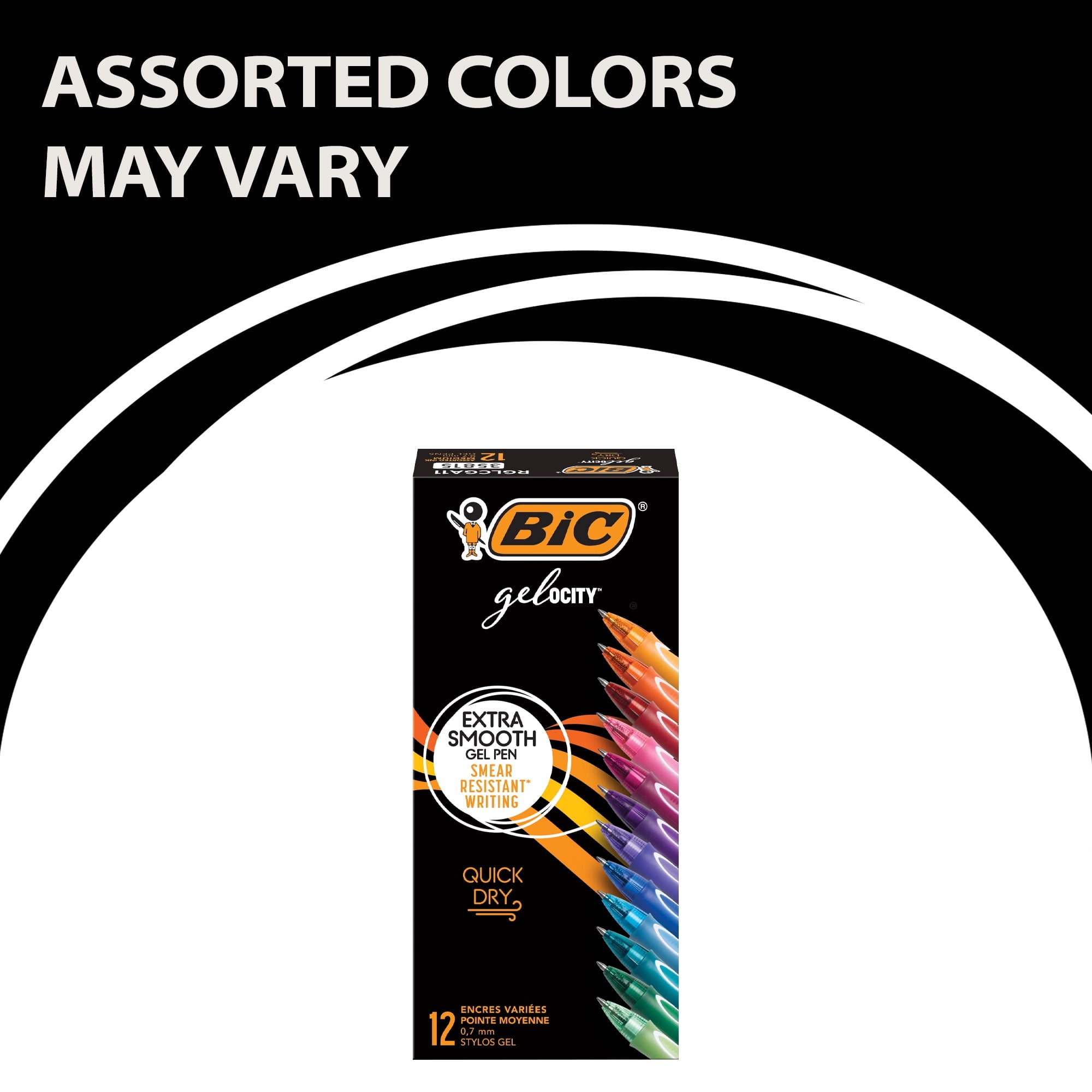 BIC Gel-Ocity Quick Dry Gel Pens, Medium Point (0.7mm) Assorted Colors, 12-Count