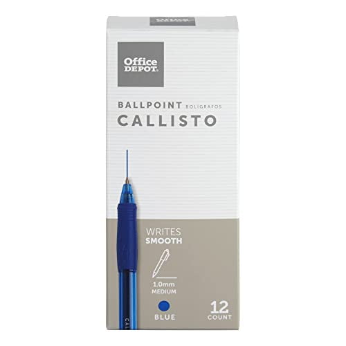 Office Depot Soft-Grip Retractable Ballpoint Pens, Medium Point, 1.0 mm, Clear Barrel, Blue Ink, Pack Of 12
