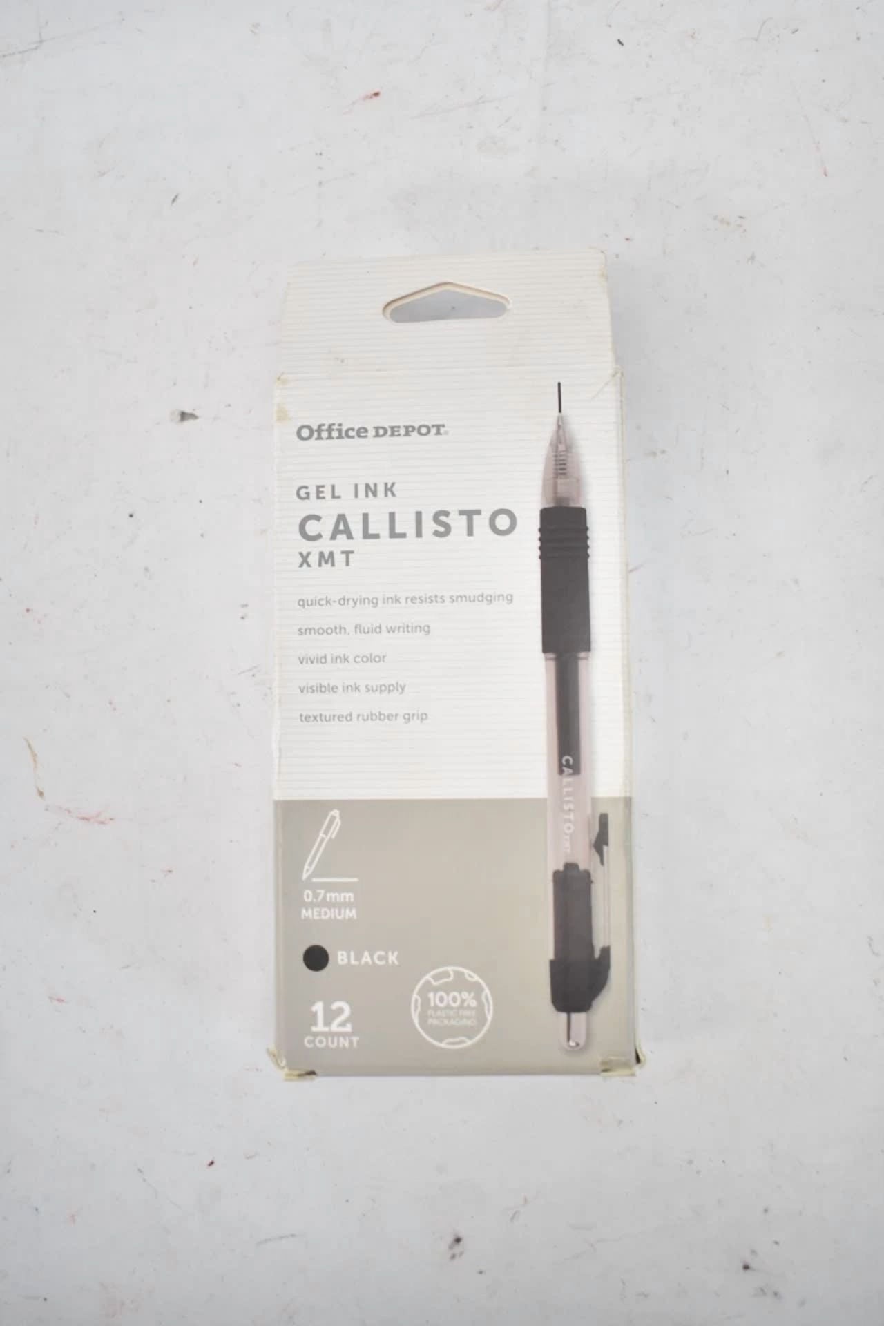 Lot Of 12 Office Depot Gel Ink Callisto Pens Smooth Medium .7Mm Tip Black