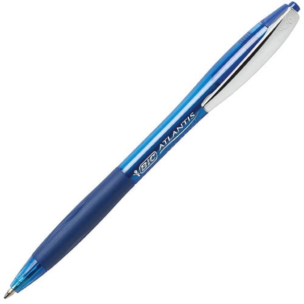 BIC Atlantis Retractable Pens Medium Pen Point - 1 mm Pen Point Size - Blue - Clear Barrel - 12 / Dozen