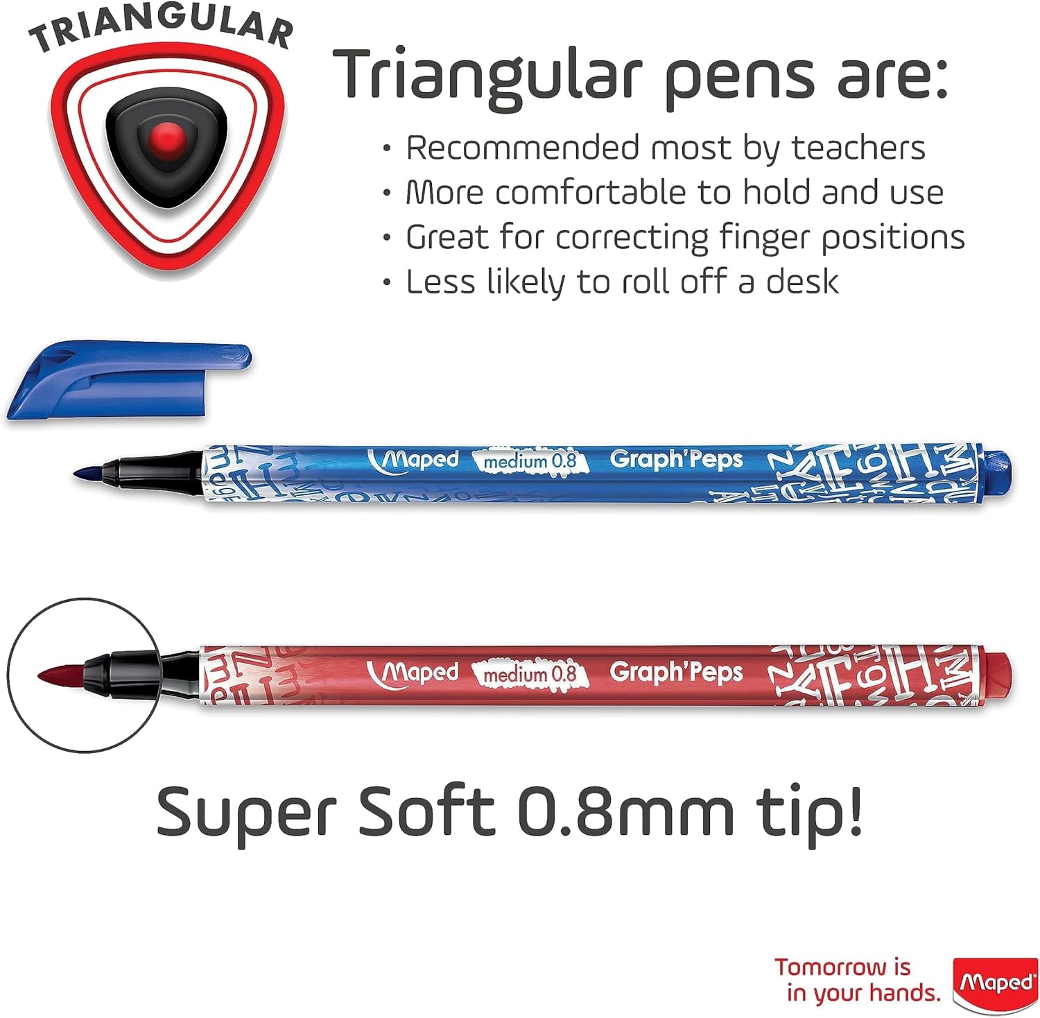 Maped Graph'Peps Medium Tip Triangular Felt Pens in Reusable Case - 12 Colors, Multi-Color