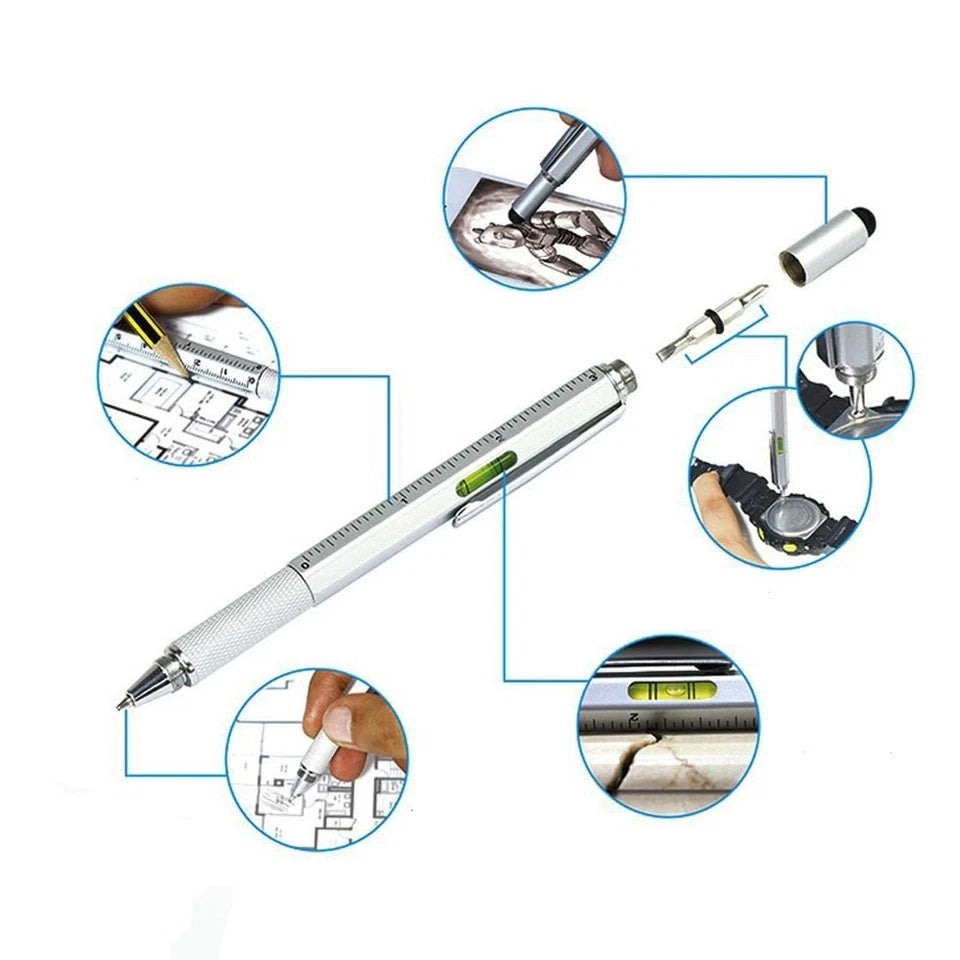 Multi-Word 6 In 1 Multi Function Tool Ballpoint Pen With Ballpoint Ruler Scre...