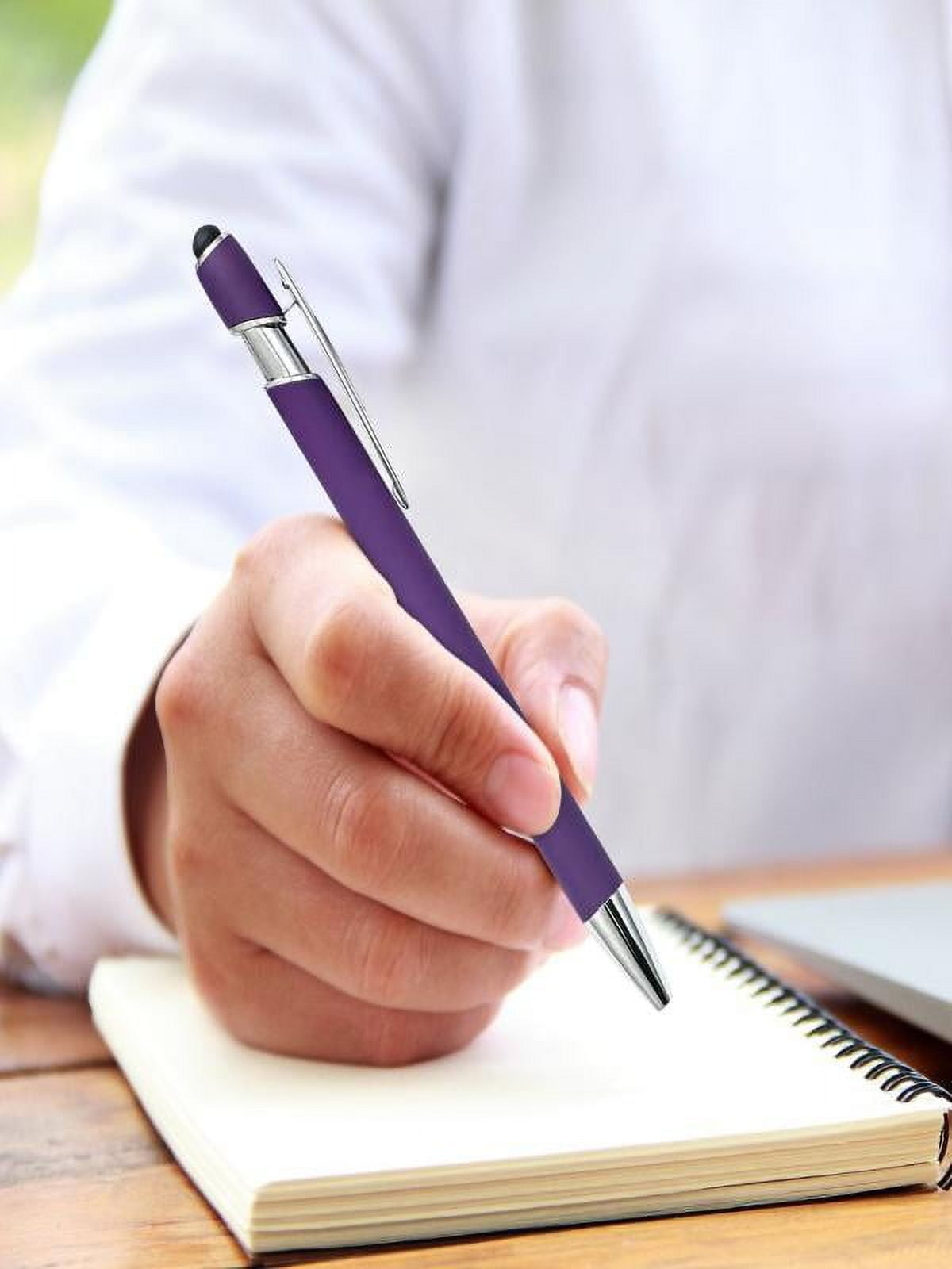Mouliraty Retractable Metal Ballpoint Pen with Stylus Nib, Aluminum Barrel, Smooth Writing, 1.5mm Ink,  Purple