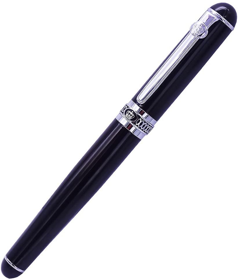 Duke Black Fountain Pen Double-Nibs Iridium Medium and Fude Calligraphy Nib Interchangeable Writing Gift Box Set for Office/Business/Art/Painting