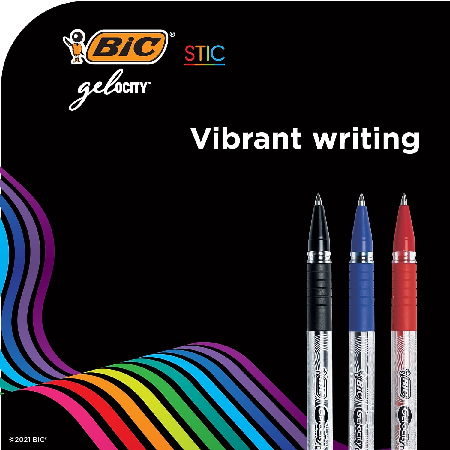 BIC Gel-ocity Stic Gel Pens, Medium Point, 0.7 mm, Clear Barrel, Assorted Ink, Pack of 14 Pens