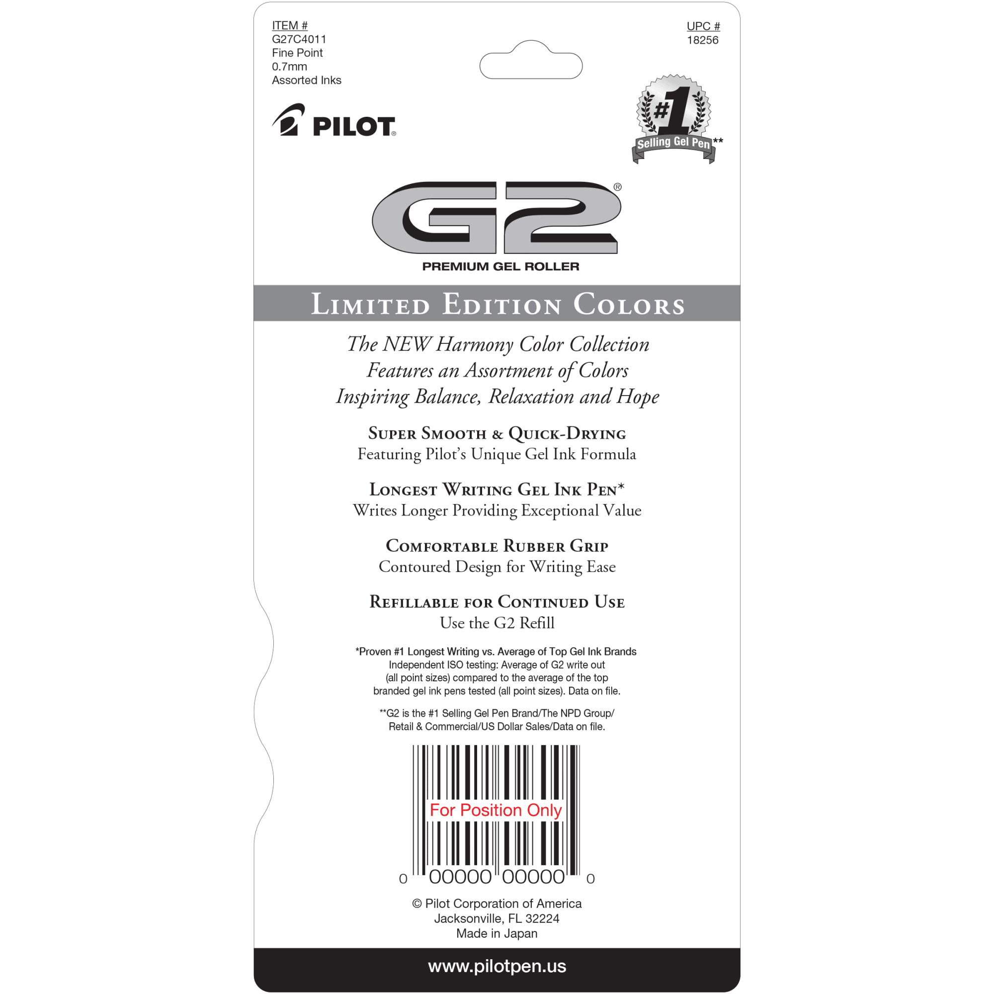 Pilot G2 Harmony Gel Pens, Fine Point, 0.7 mm, Clear Barrels, Assorted Ink, Pack Of 4 Pens
