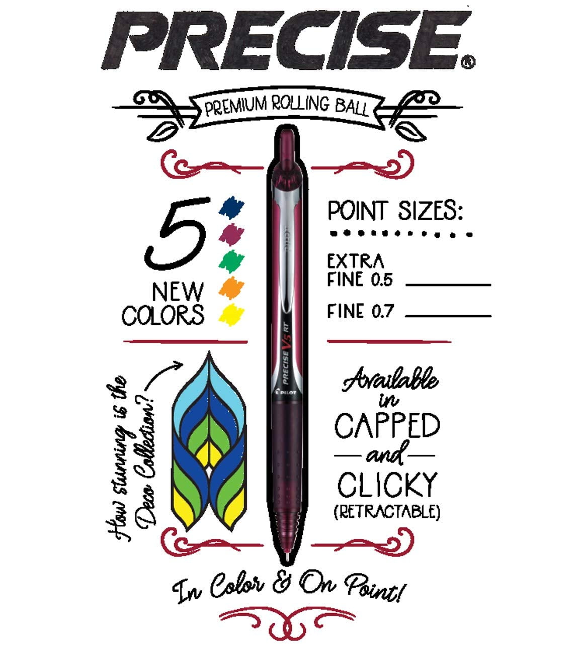 Pilot Precise V5 Retractable Rolling Ball Pens, Extra Fine Point 0.5 mm, Black Ink, 2 Pack