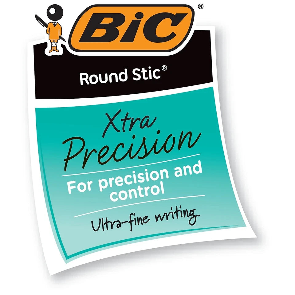 Bic Round Stic Xtra Precision & Xtra Life Ballpoint Pen Blue Ink .8Mm Fine Dozen