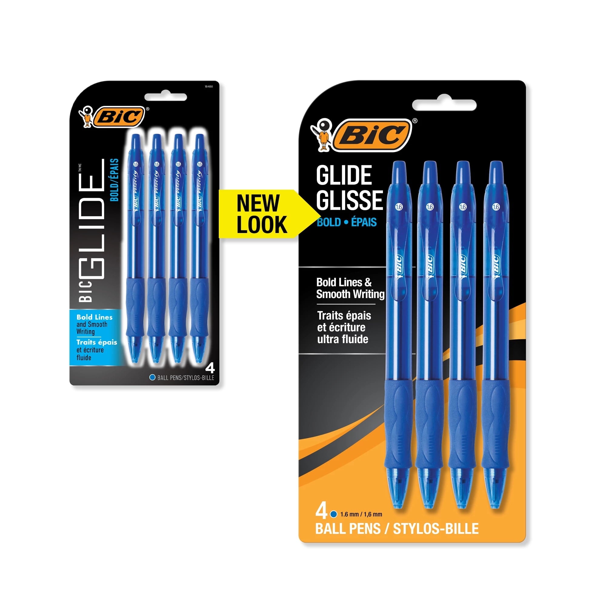 BIC Glide Retractable Ball Point Pen, Bold Point, 1.6mm, Blue Ink, 4 Count