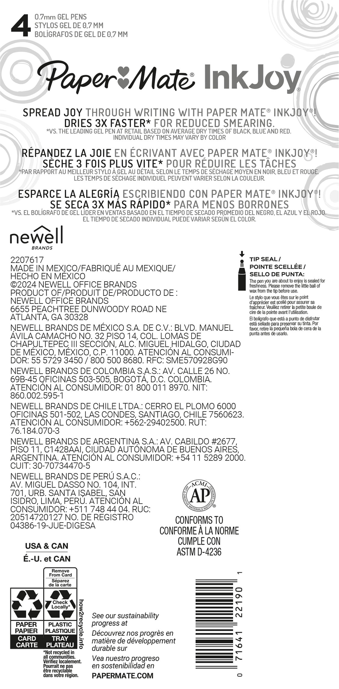 Paper Mate InkJoy Gel Pens, Medium Point, 0.7 mm, Tropical Vacation, 4 Count