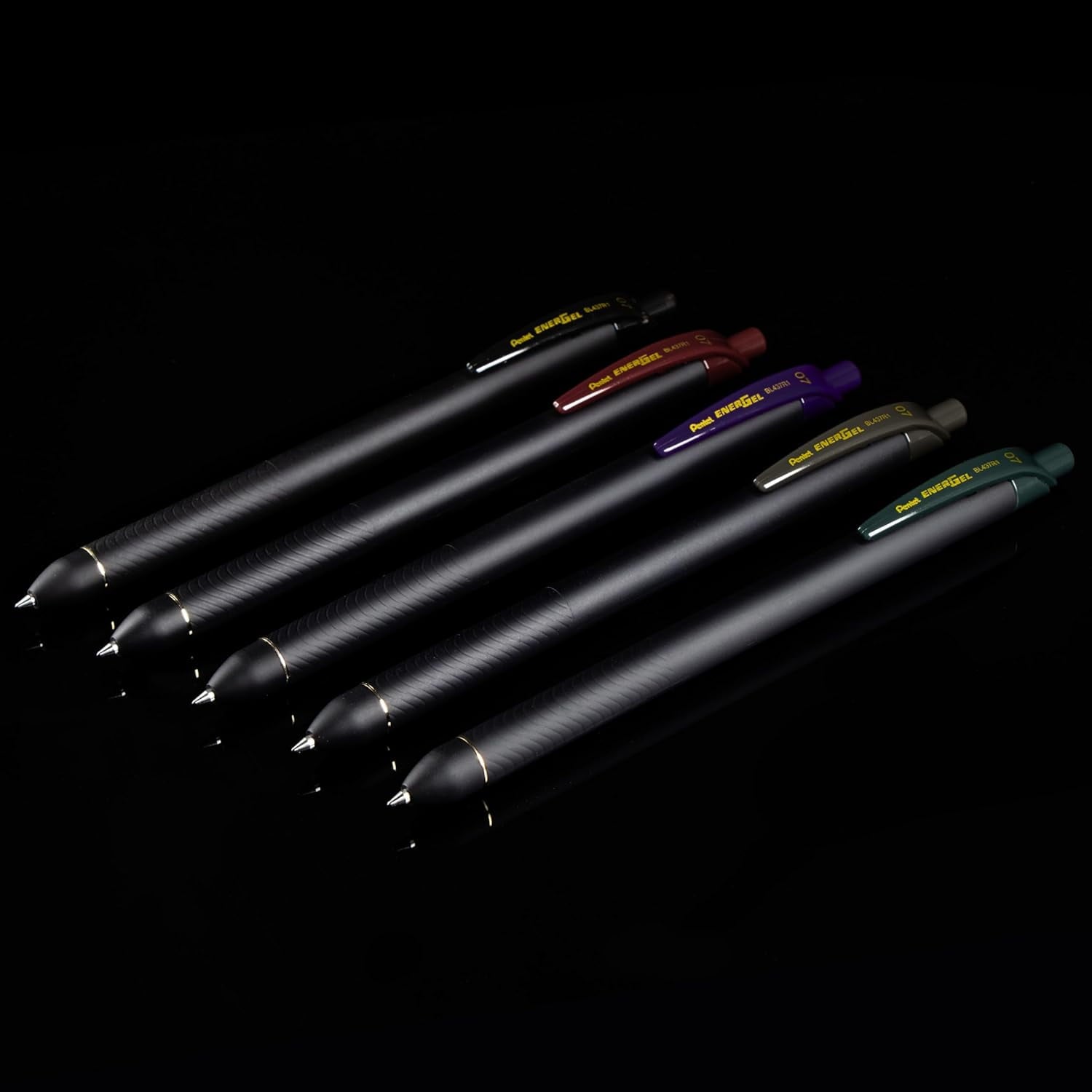 Pentel EnerGel Kuro Gel Pen, Shades of Black, 0.7mmtip, Assorted black ink, 5 pens