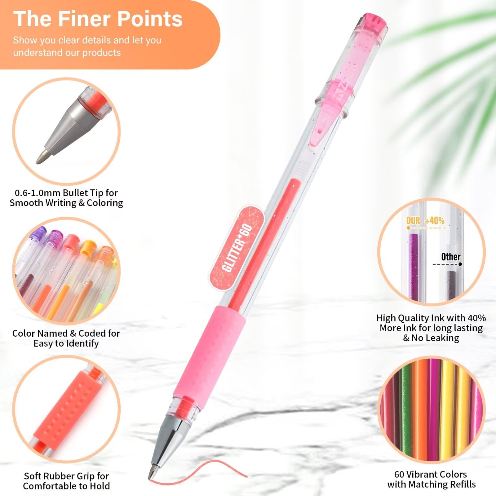 Gel Pens for Adult Coloring Books, Glitter Neon Gel Pens Set Include 60 Colors Gel Marker Pens, 60 Matching Color Refills, for Drawing Gift Card Art Crafts Doodling Scrapbooks Journaling