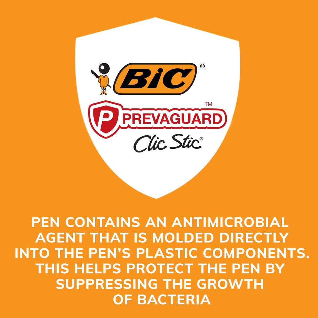 BIC Prevaguard Retractable Ball Pen, Medium (1.0mm), Black, 12 Count