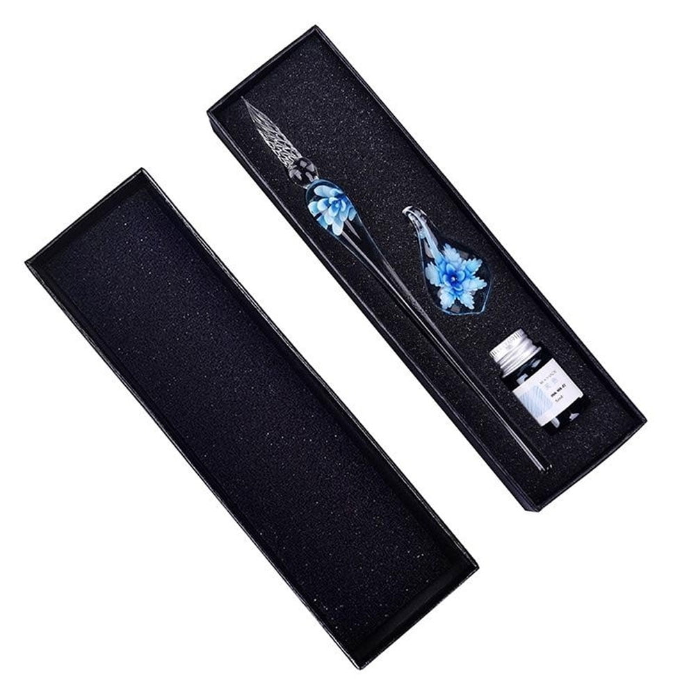 Opolski Glass Dip Pen Faux Crystal Ink Signature Inside Flower for Writing Art Decor Gift