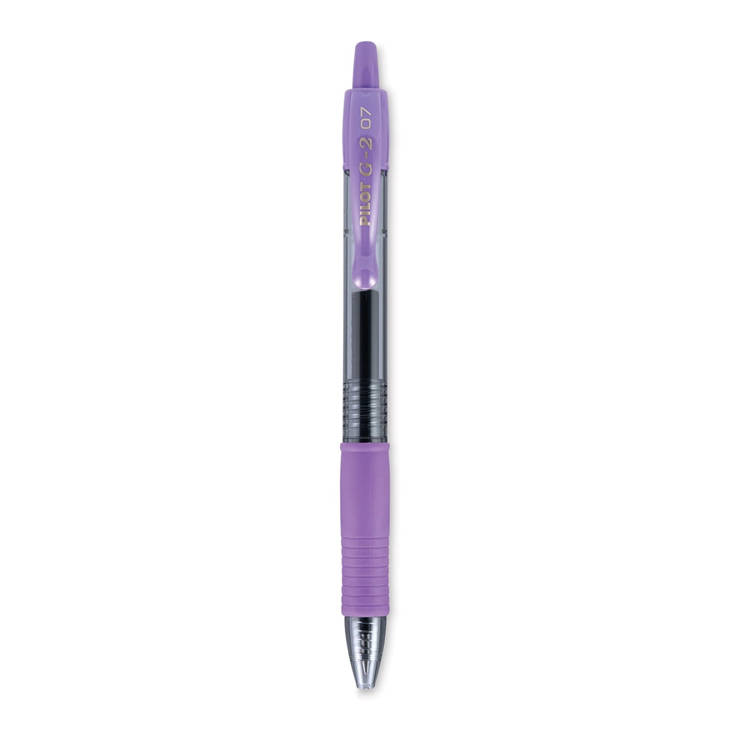 Pilot® G-2® Retractable Gel Pens, Fine Point, 0.7 mm, Clear Barrels, Purple Ink, Pack Of 12