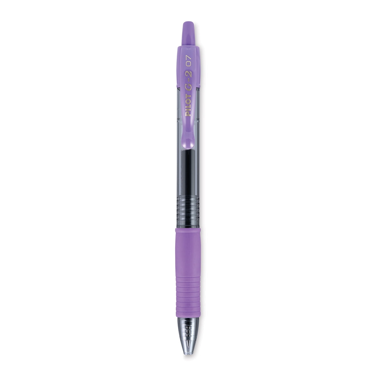 Pilot® G-2® Retractable Gel Pens, Fine Point, 0.7 mm, Clear Barrels, Purple Ink, Pack Of 12