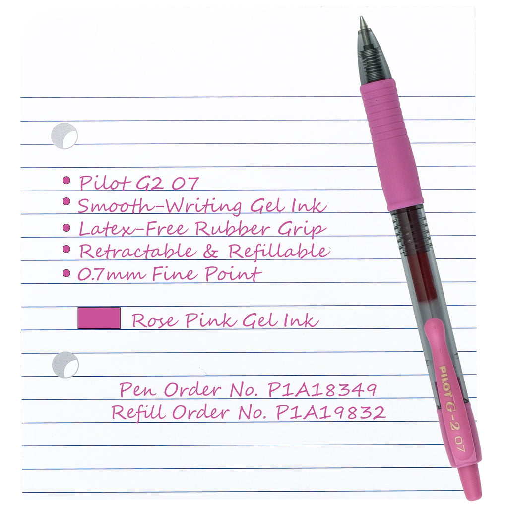 Pilot G2 07 18349 Pens & Refills, Rose Pink Gel Ink, 0.7mm Fine