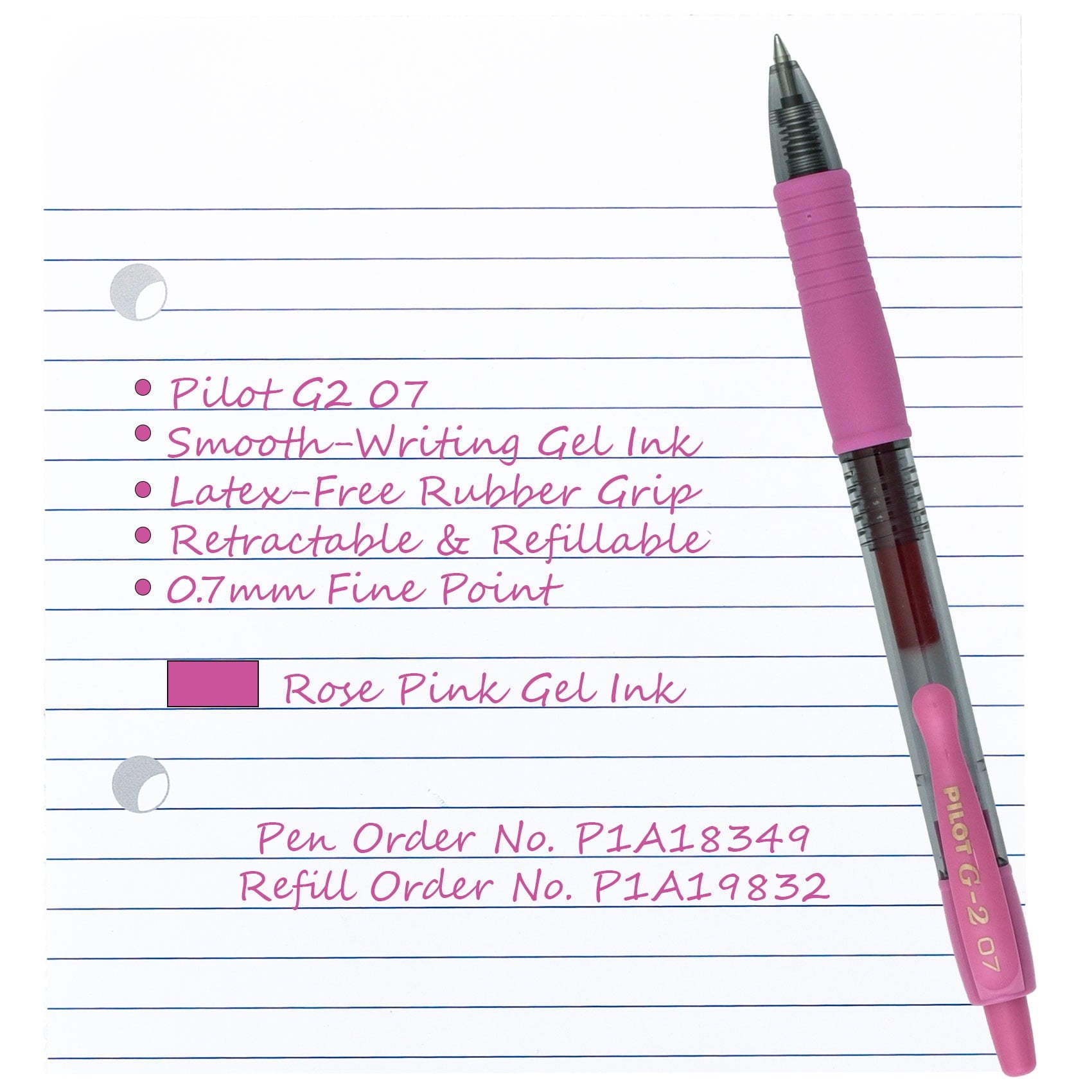 Pilot G2 07 18349 Pens & Refills, Rose Pink Gel Ink, 0.7mm Fine
