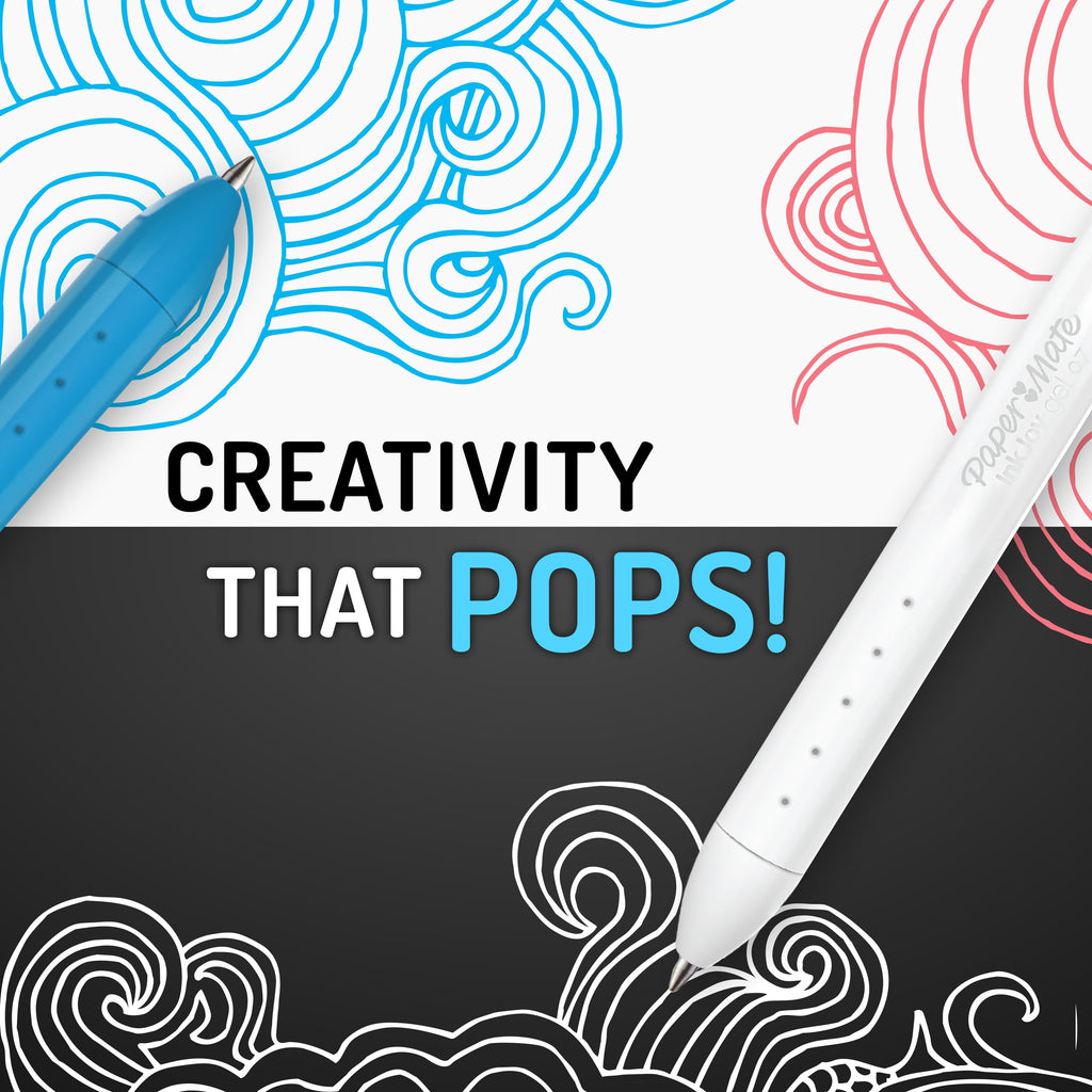 Paper Mate InkJoy Bright Pens, Gel Pens, Medium Point (0.7mm), Retractable, Bright White Ink, 3 Ct