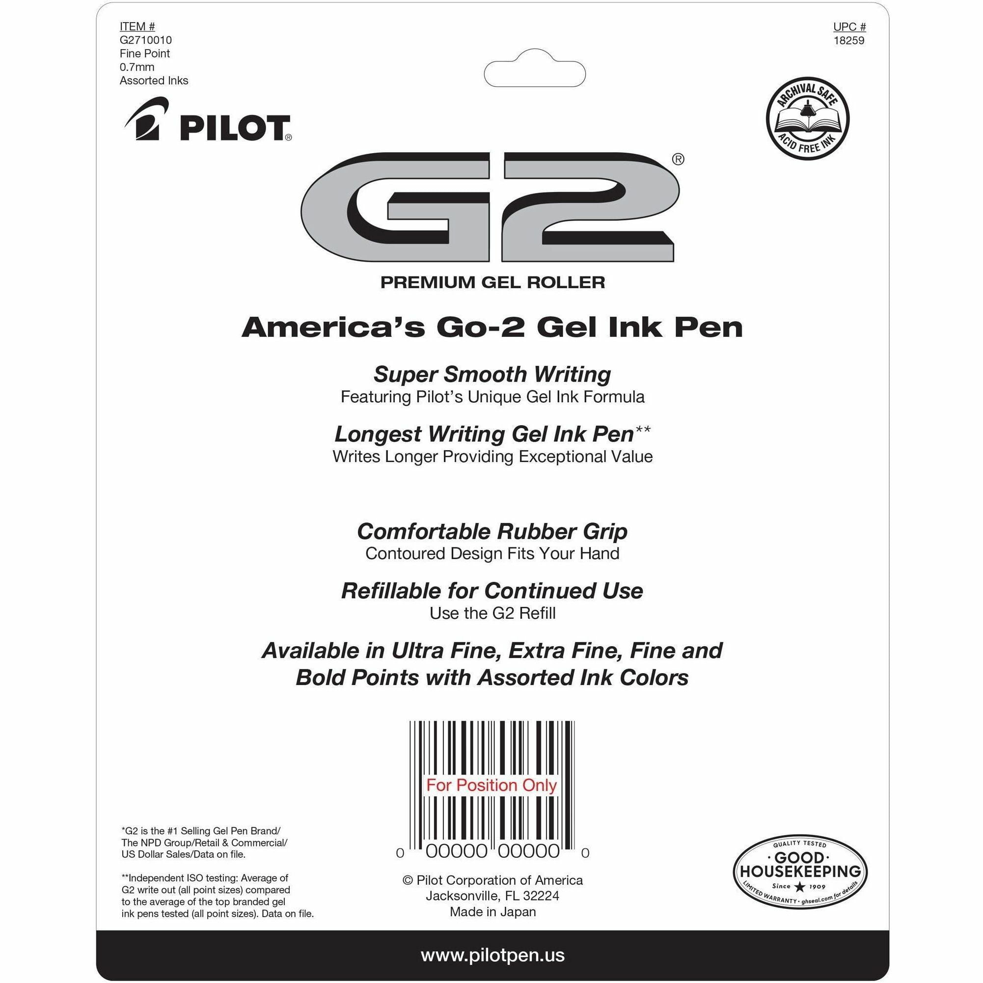 Pilot G2 Premium Retractable Gel Ink Pens Fine Point, Black and Blue Ink, 10 Count