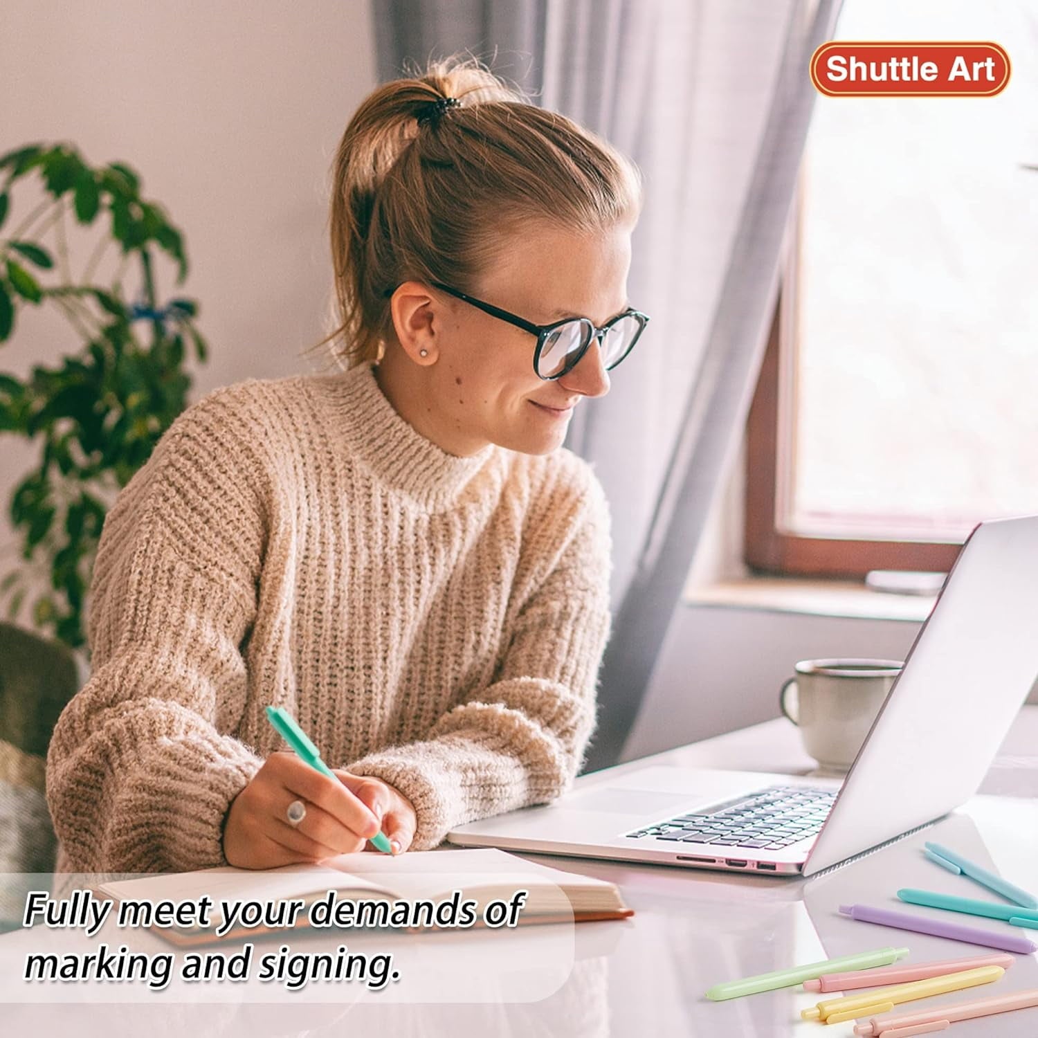 Shuttle Art Pastel Retractable Pens, Ballpoint, 1 mm, Black Ink, 15 Pack