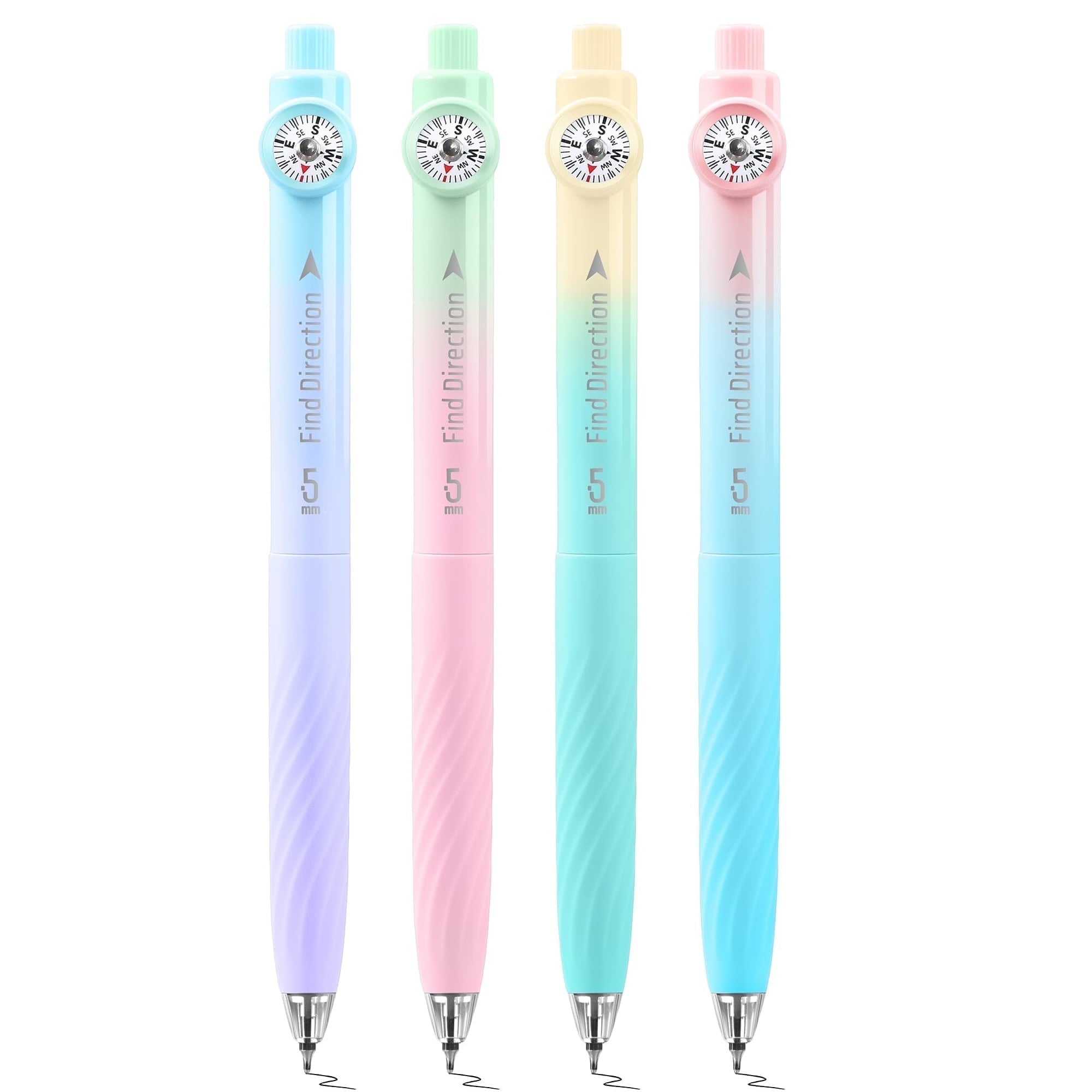 Zimeng 4 Pcs Gel Pens,Retractable Fine Point Smooth Writing Pens with Compass 0.5mm Black Ink Pens,Gradient Color