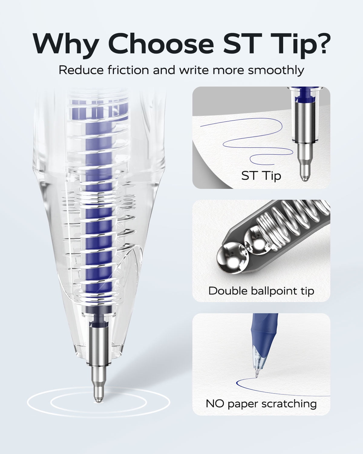 STAGEEK Blue Gel Pens, Quick Dry Blue Ink Pens, 0.5mm Fine Point Retractable Smooth Writing Pens,12