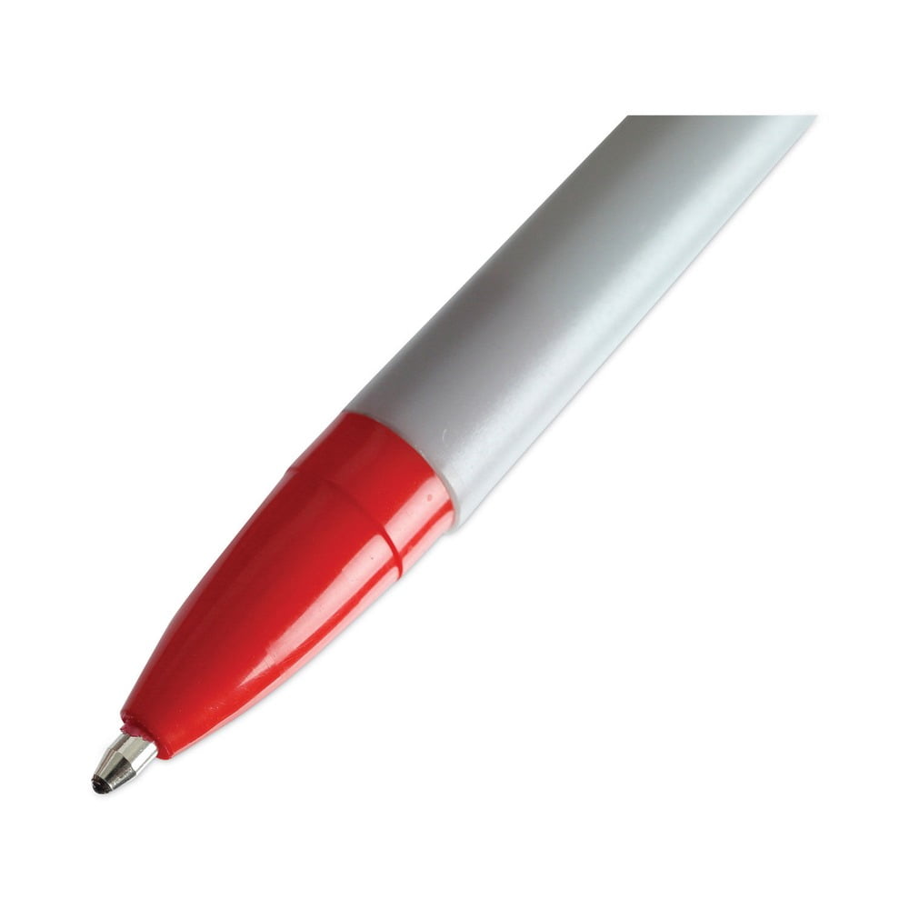 Universal UNV27412 Medium 1 mm Stick Ballpoint Pen - Red Ink, Gray/Red Barrel (1 Dozen)
