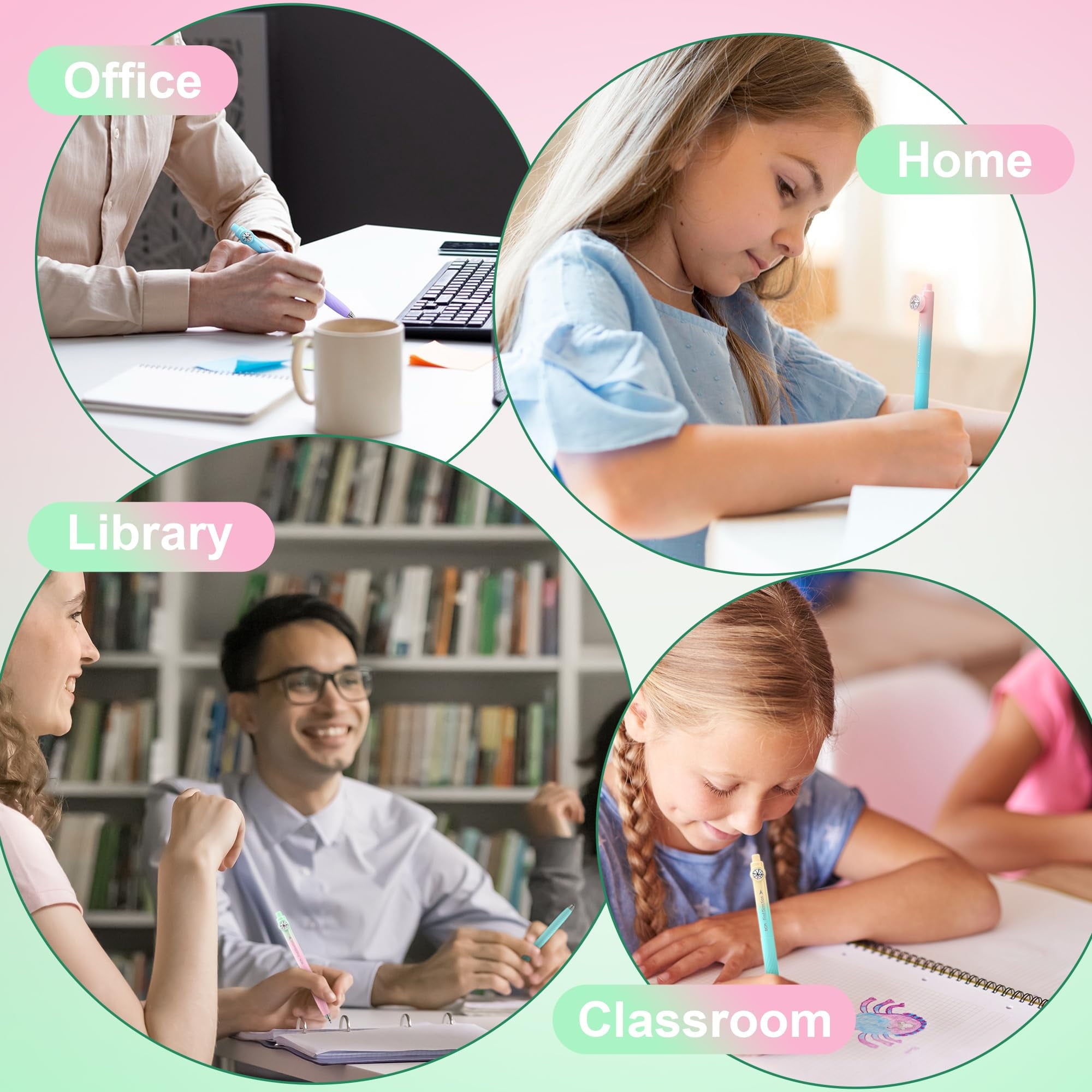 Zimeng 4 Pcs Gel Pens,Retractable Fine Point Smooth Writing Pens with Compass 0.5mm Black Ink Pens,Gradient Color