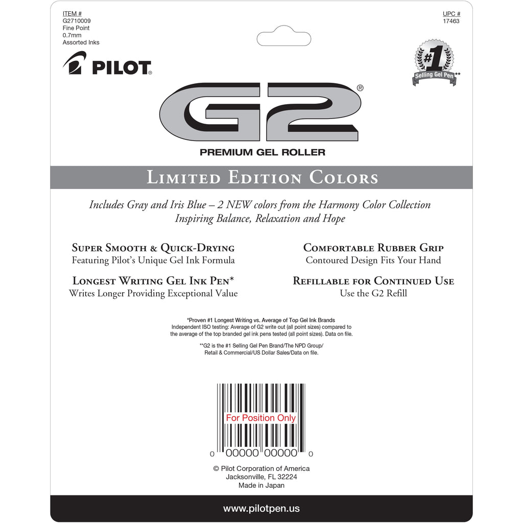 Pilot G2 Retractable Gel Ink Pens, Fine Point, Assorted Ink, 10 Count