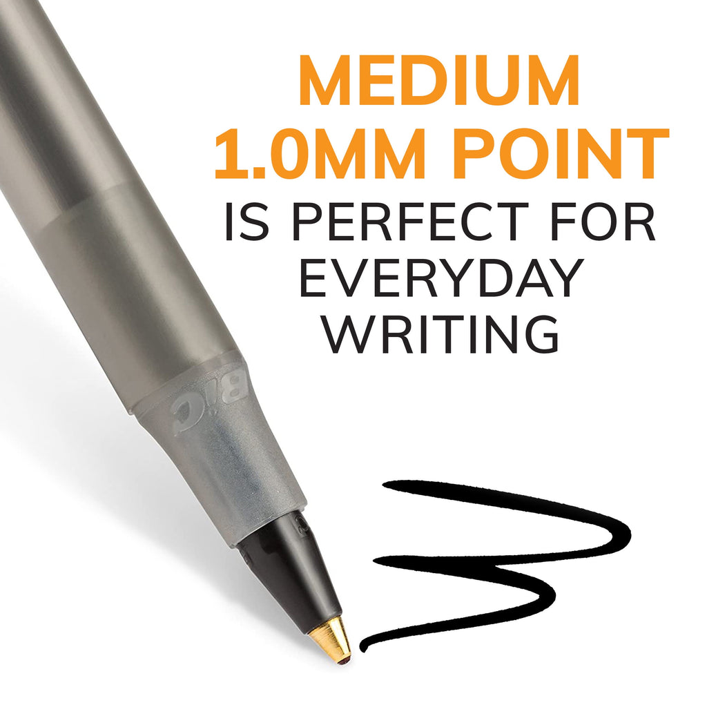 Bic Round Stic Ballpoint Pen, Medium Point, 1.00 mm, Black Ink, 10 Count