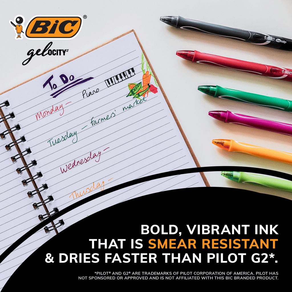 BIC Gelocity Quick Dry Black Gel Pens, Medium Point (0.7mm), 4-Count Pack