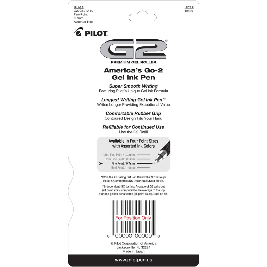 Pilot G2 Premium Retractable Gel Ink Pens, Fine Point, Assorted Ink, 5 Count