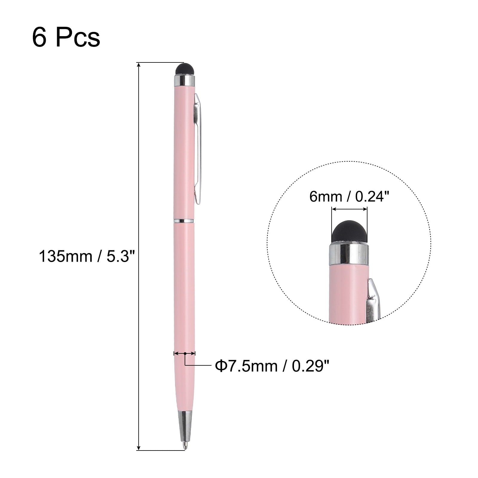 Uxcell 6pcs Metal Stylus Pen Ballpoint Pen 2 in 1 Universal Retractable Ink Pen with Stylus Tips Pink
