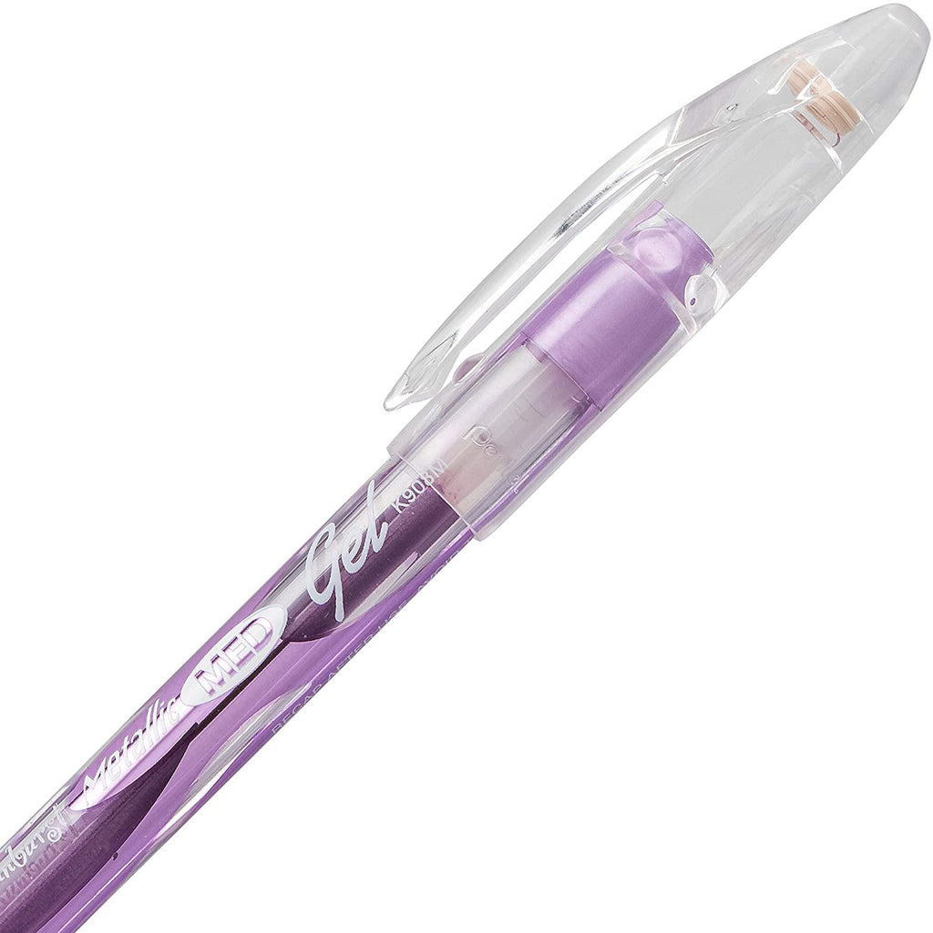 Pentel Sunburst Metallic Gel Pen, 0.8mm Tip Writes 0.4mm Line, Violet/Transparent Barrel Violet Ink, Box of 12 (K908-MV)