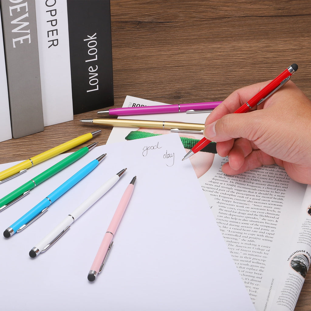 Uxcell 6pcs Metal Stylus Pen Ballpoint Pen 2 in 1 Universal Retractable Ink Pen with Stylus Tips Pink