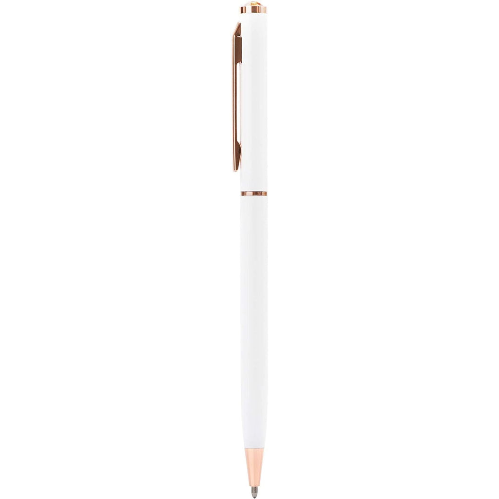White Ball Point Pens and Rose Gold Gemstone (8-Pack)