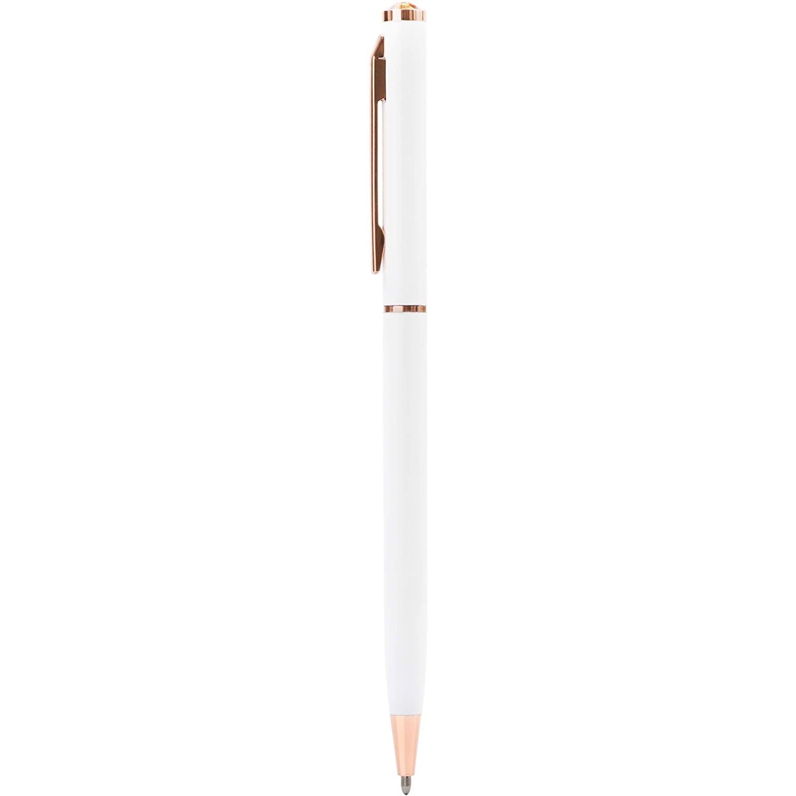 White Ball Point Pens and Rose Gold Gemstone (8-Pack)