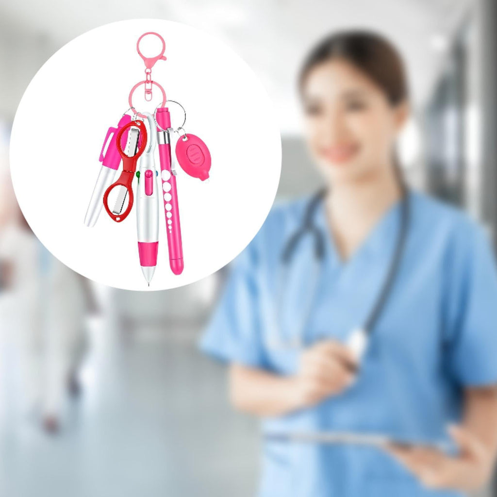 PETSOLA 6 Pieces Nurse Pen Set Party Favor Office Supplies Gift Retractable Ball Pen Pink