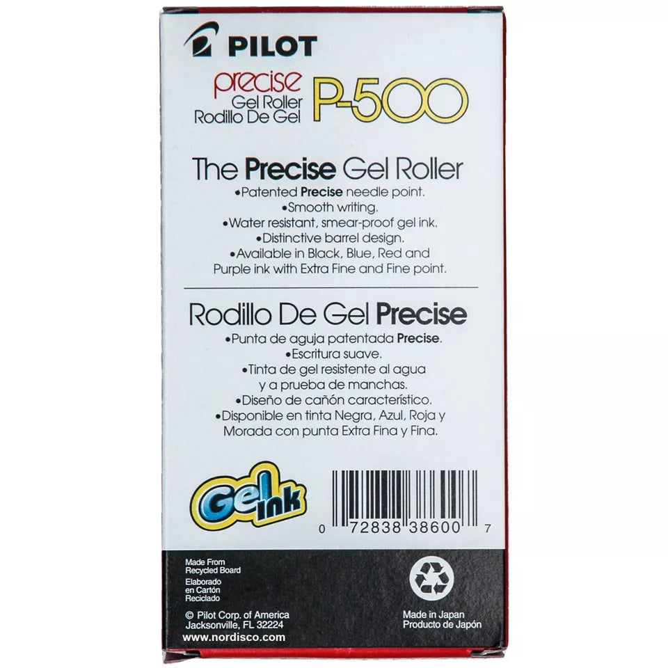 Pilot P500 Extra Fine 38600, Black Ink, 0.5Mm Precise Gel Roller Pen, 12 Pens