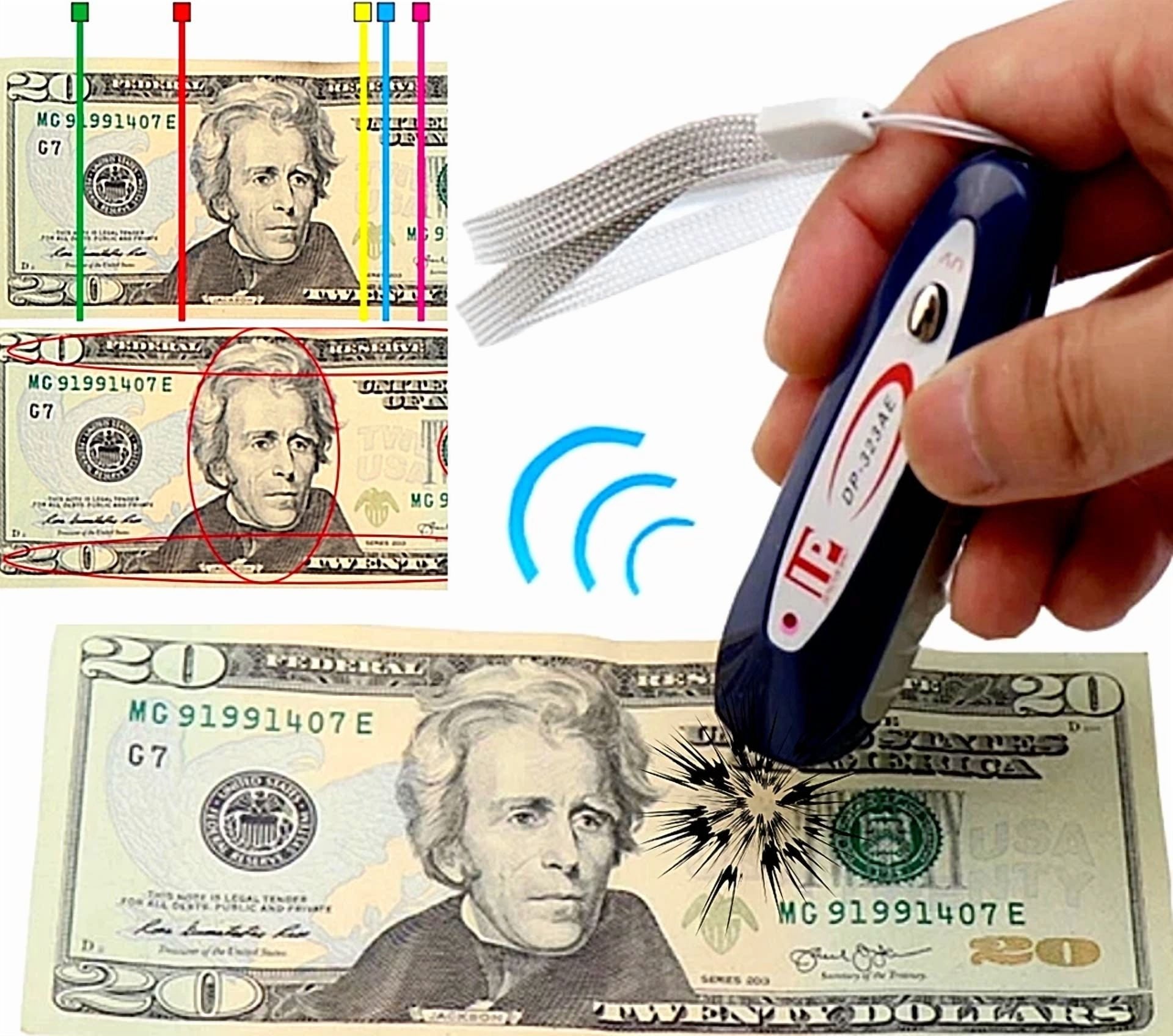 2 In 1 Counterfeit Money Detector Tester Dollar Bill Fake Currency Checker