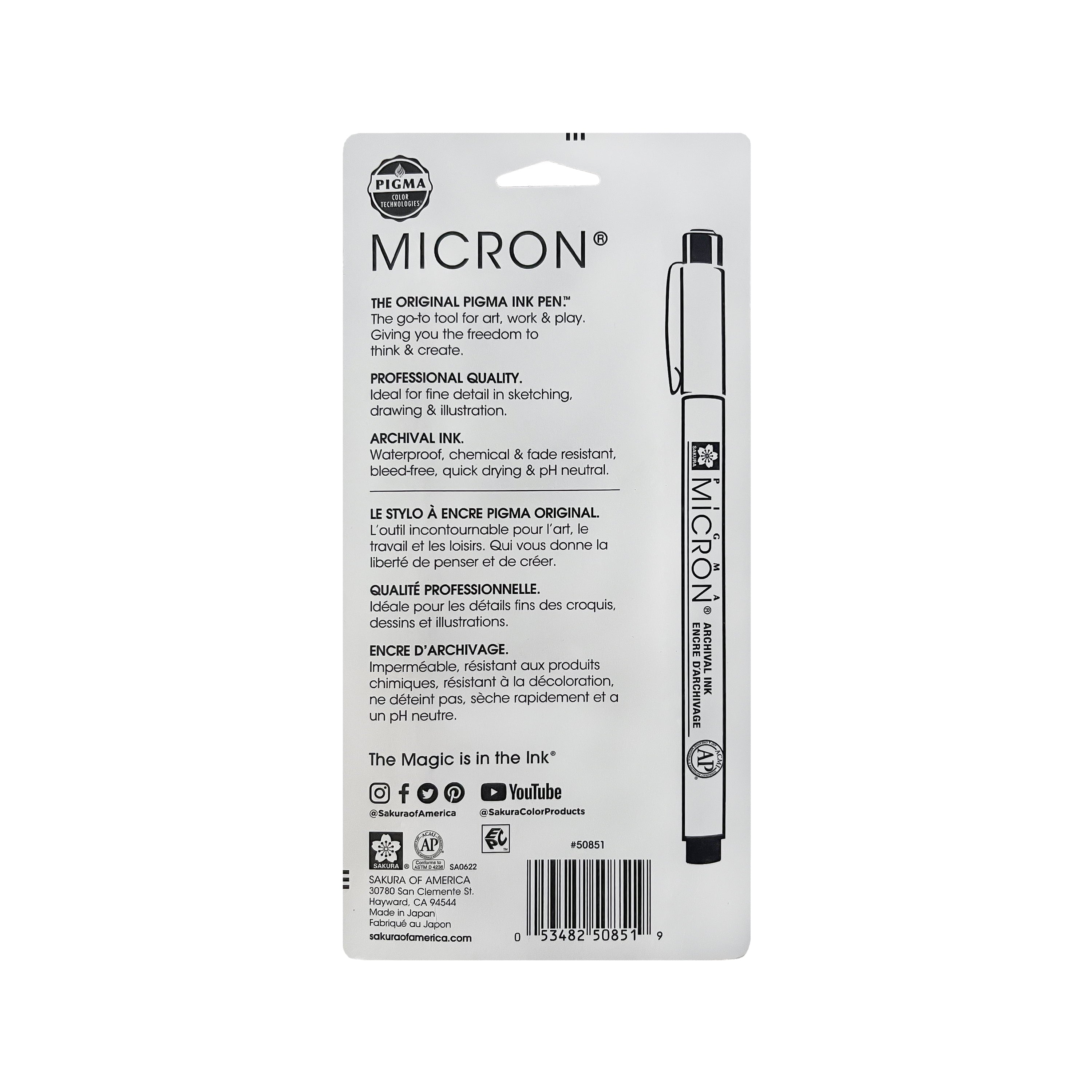 Sakura Pigma Micron Fine Liner Pen Set, Archival Black Ink, 4 Pen Tip Sizes 03, 05, 08, 10