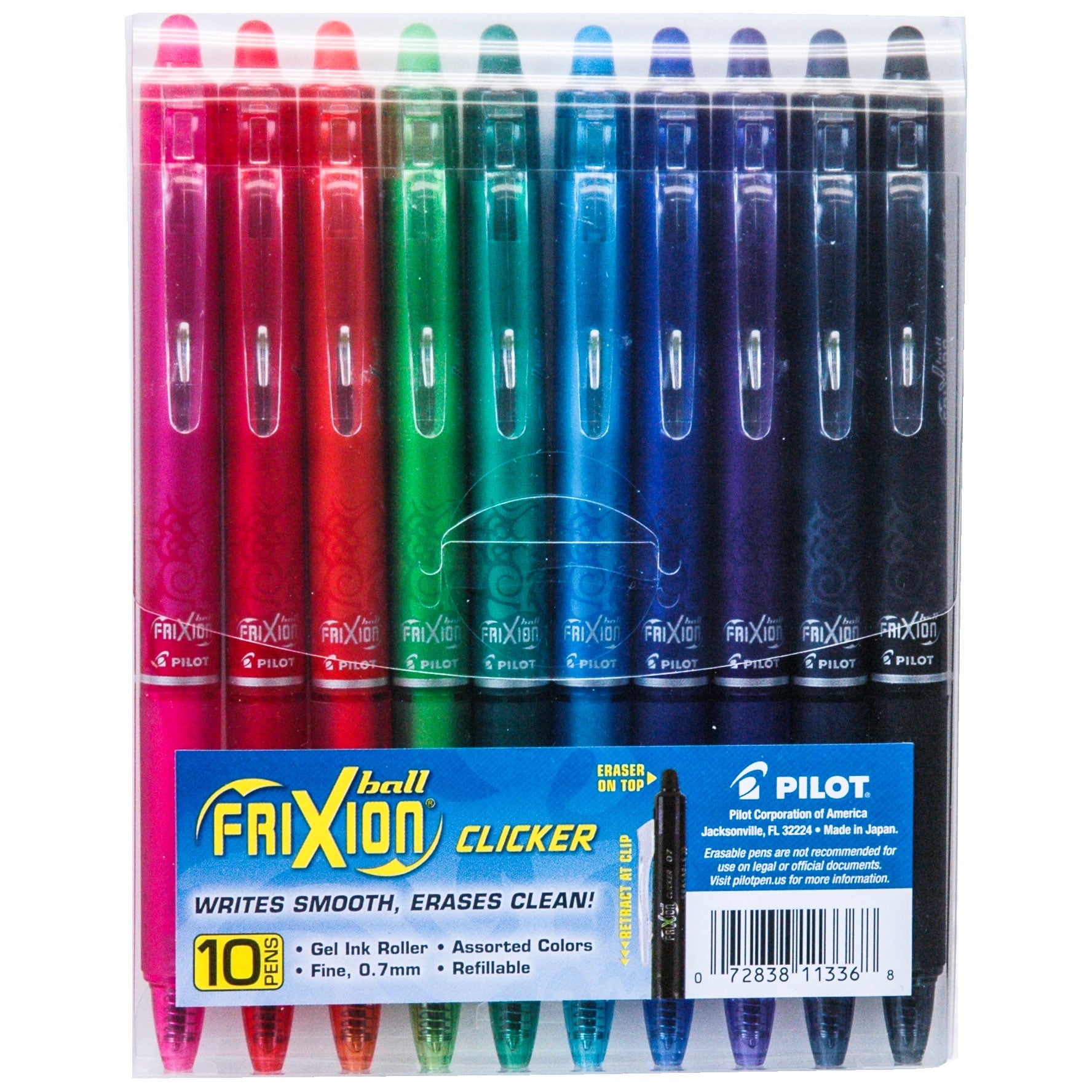Pilot FriXion Clicker Retractable Erasable Gel Ink Pens, 10 Color Set