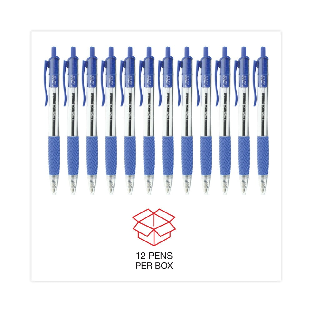 Universal UNV15531 1 mm Comfort Grip Retractable Ballpoint Pens - Medium, Blue (1 Dozen)